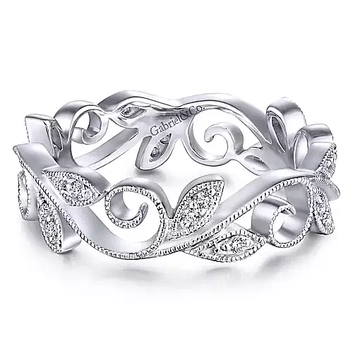 Gabriel 14K White Gold Floral Branch Diamond Eternity Ring~LR4593E 4W45JJ 3