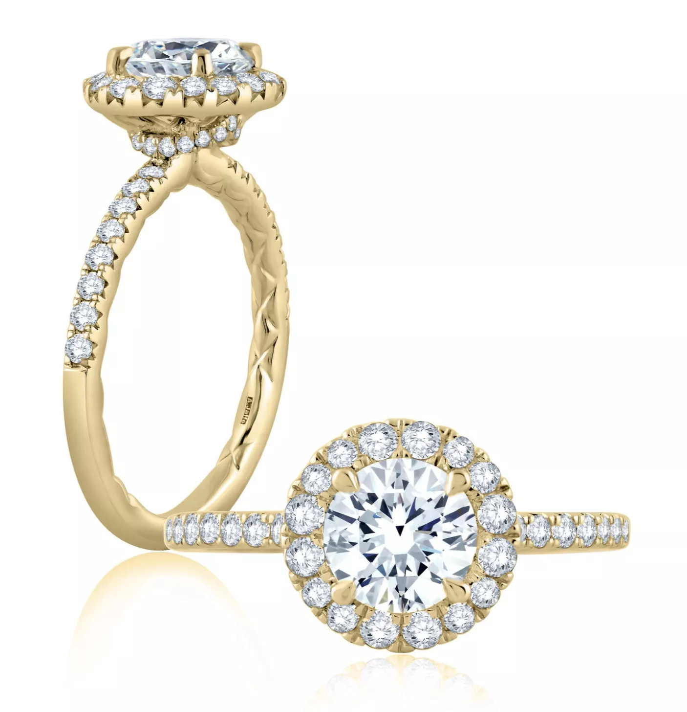 A JAFFE Round Halo Yellow Gold Engagement Ring AJ-RING-2167