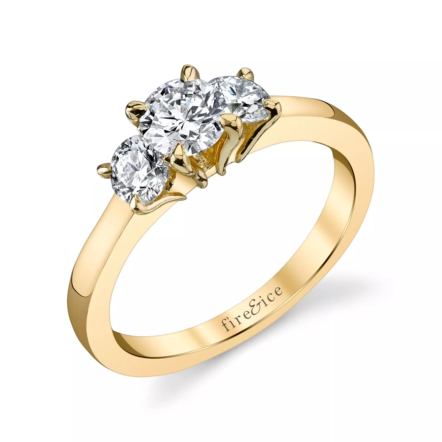 Fire & Ice Yellow Gold 3 Stone Solitaire Engagement Ring-FI-RING-3ST-SOLITAIRE
