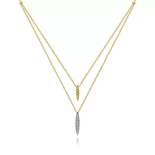 Gabriel & Co 14K Yellow White Gold Two Strand Necklace With Twisted Rope And Pavé Diamond Spike GC-NECK-6184