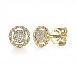 14K Yellow Gold Beaded Round Frame Diamond Cluster Stud Earrings