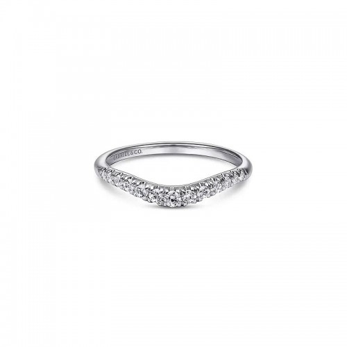 Curved 14K White Gold French PavÃ© Diamond Wedding Band itemprop=