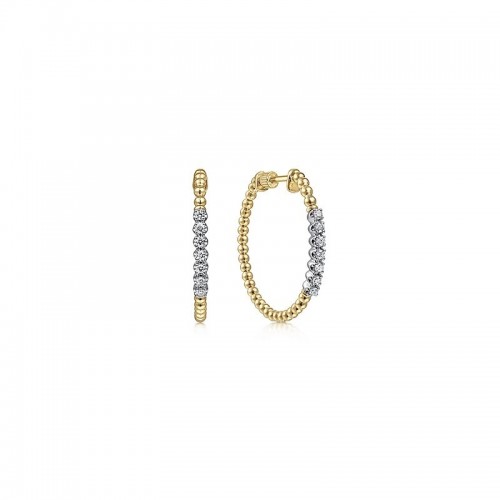 14K Yellow Gold 30mm Bujukan Diamond Classic Hoop Earrings itemprop=