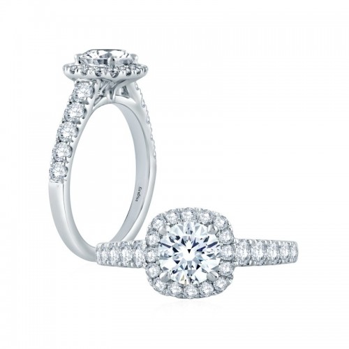 18K White Gold Halo Diamond Engagement Ring itemprop=
