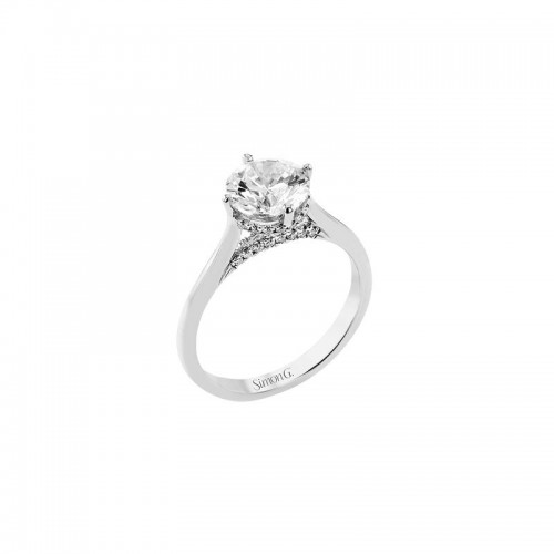 18K White Gold Round Diamond Solitaire Engagement Ring With A Hidden Halo itemprop=