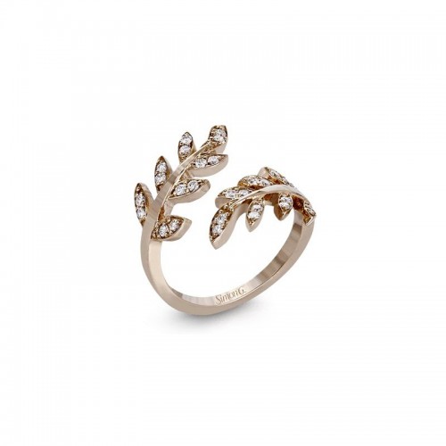 18K Rose Gold Diamond Leaf Right Hand Ring itemprop=
