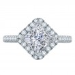 18K Quilted White Gold Kite Set Pavé Diamond Halo Engagement Ring