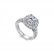 14K White Gold Cushion Halo Round Diamond Engagement Ring