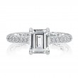 18K White Gold Vintage-Inspired Emerald Diamond Engagement Ring
