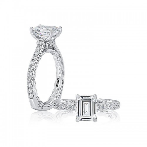 18K White Gold Vintage-Inspired Emerald Diamond Engagement Ring itemprop=