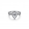 14K White Gold Pear Shape Halo Split Shank Diamond Engagement Ring