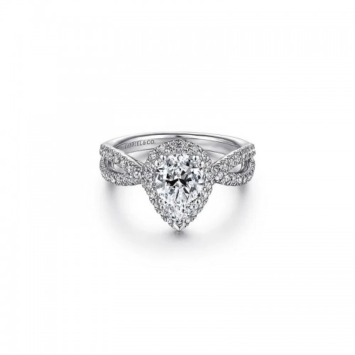 14K White Gold Pear Shape Halo Split Shank Diamond Engagement Ring itemprop=