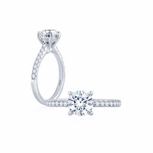 18K White Gold Round Diamond Engagement Ring With Accent Side Diamonds itemprop=