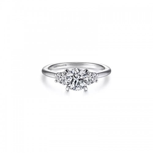 14K White Gold Round Solitaire Three Stone Diamond Engagement Ring itemprop=