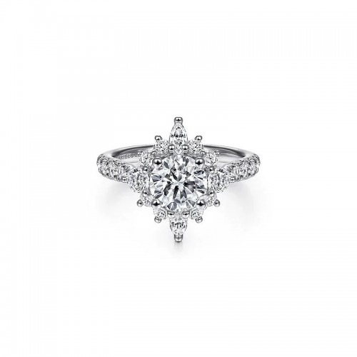 Unique 14K White Gold Round Halo Engagement Ring itemprop=