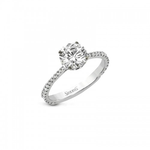 18K Round Hidden Halo PavÃ© Diamond Engagement Ring itemprop=