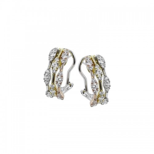 18K Three Tone Marquise Diamond Hoop Earrings itemprop=