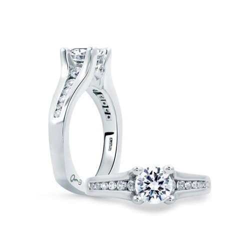 18K White Gold Graduated Channel Set Round Diamond Engagement Ring itemprop=
