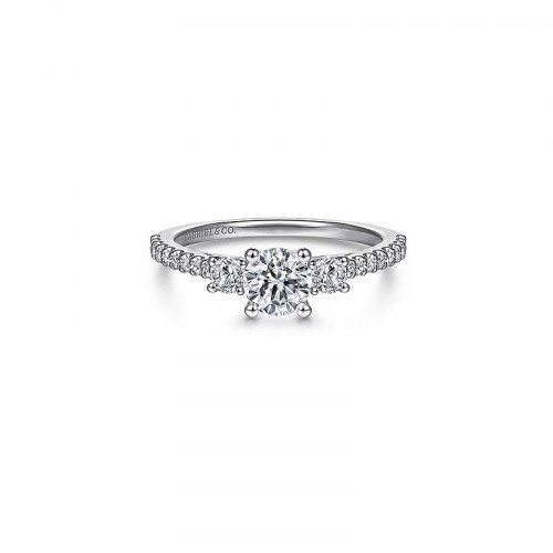 14K White Gold Round Three Stone Diamond Engagement Ring itemprop=