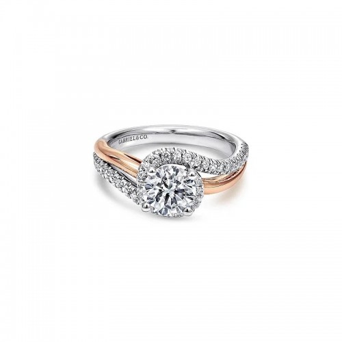 14K White-Rose Gold Round Halo Diamond Engagement Ring itemprop=