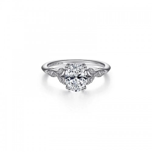 14K White Gold Oval Diamond Engagement Ring itemprop=