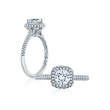 18K Quilted White Gold Double Cushion Diamond Halo Engagement Ring