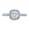 18K Quilted White Gold Double Cushion Diamond Halo Engagement Ring