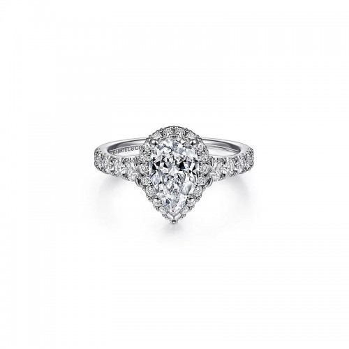 14K White Gold Pear Shape Halo Diamond Engagement Ring itemprop=