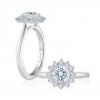 18K White Gold Sunburst Diamond Halo Engagement Rings