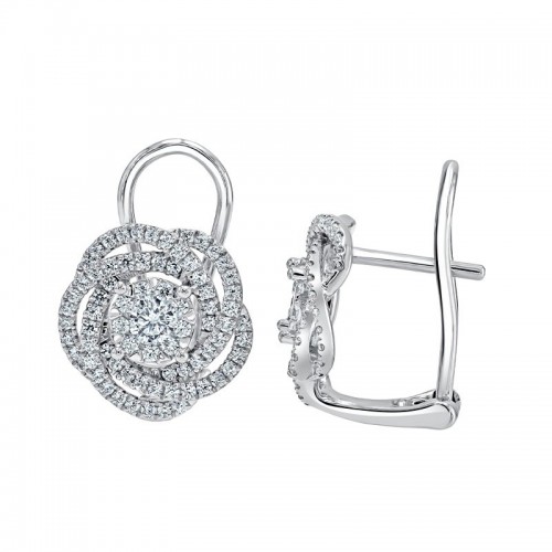 18K White Gold Diamond Rose Swirl Earrings itemprop=