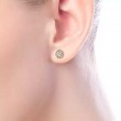 14K Yellow Gold Beaded Round Frame Diamond Cluster Stud Earrings