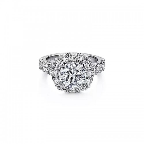 14K White Gold Cushion Halo Round Diamond Engagement Ring itemprop=