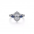 14K White Gold Fancy Three Stone Halo Sapphire and Diamond Engagement Ring