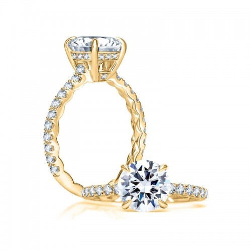 18K Quilted Yellow Gold Round Diamond Engagement Ring With A Hidden Halo itemprop=