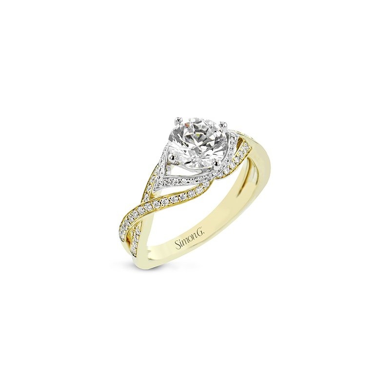 18K White & Yellow Two Tone Twist Round Diamond Engagement Ring