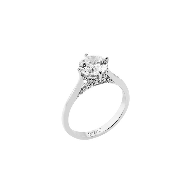 18K White Gold Round Diamond Solitaire Engagement Ring With A Hidden Halo