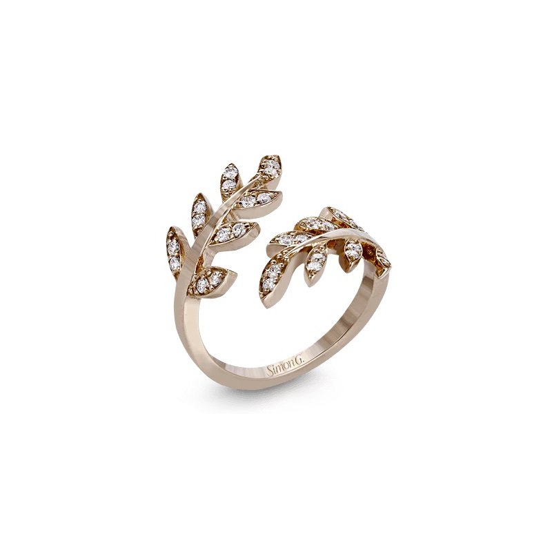 18K Rose Gold Diamond Leaf Right Hand Ring