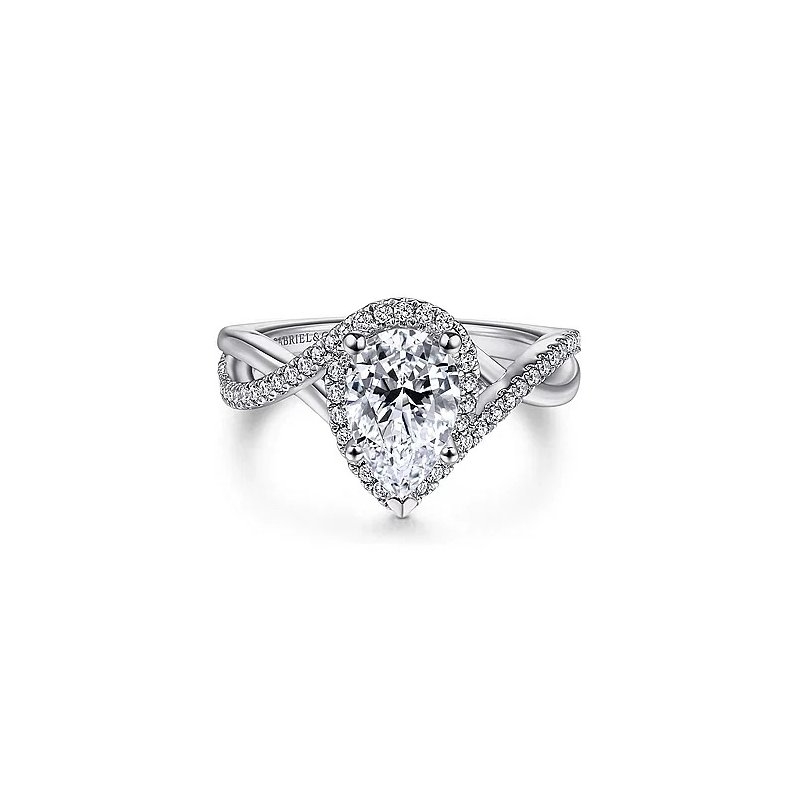 14K White Gold Contemporary Pear Shape Halo Diamond Engagement Ring