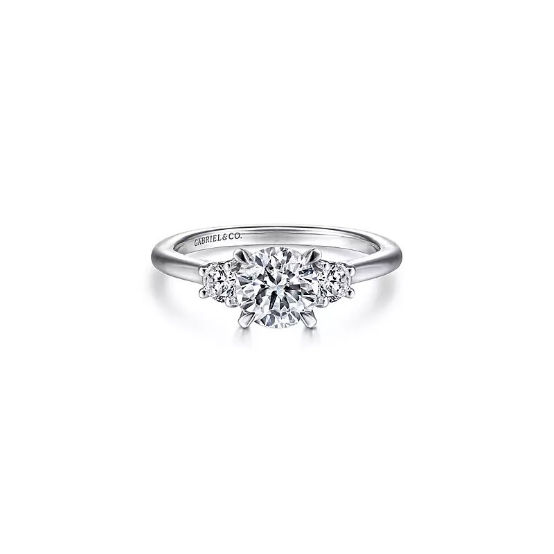 14K White Gold Round Solitaire Three Stone Diamond Engagement Ring
