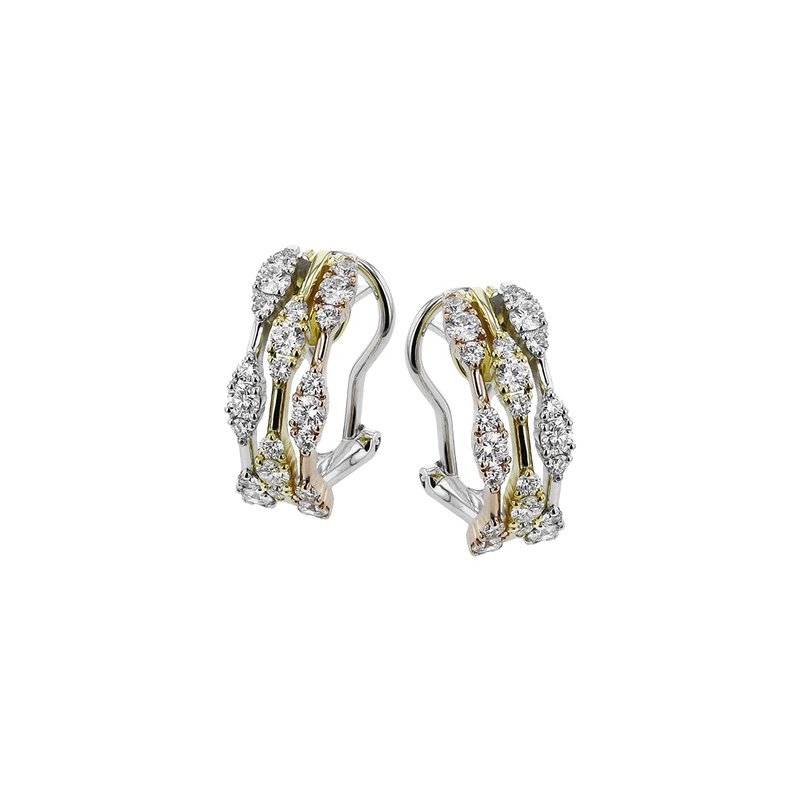 18K Three Tone Marquise Diamond Hoop Earrings
