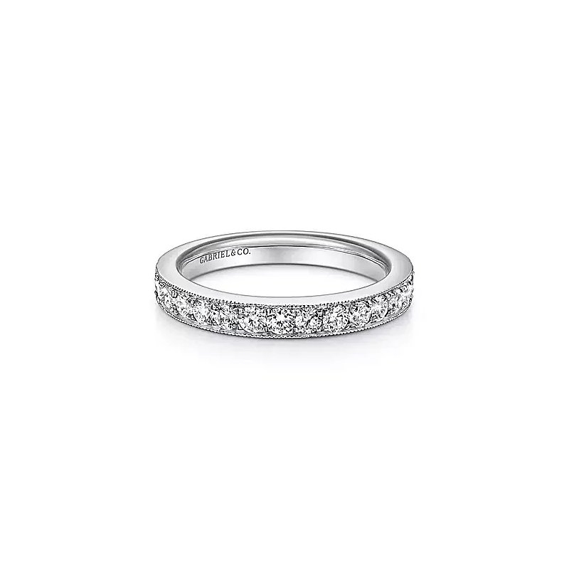 14K White Gold Micro Pavé Set Diamond Wedding Band with Milgrain