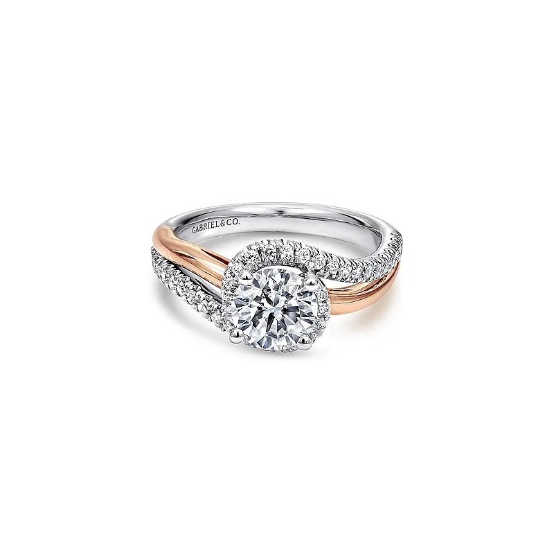 14K White-Rose Gold Round Halo Diamond Engagement Ring