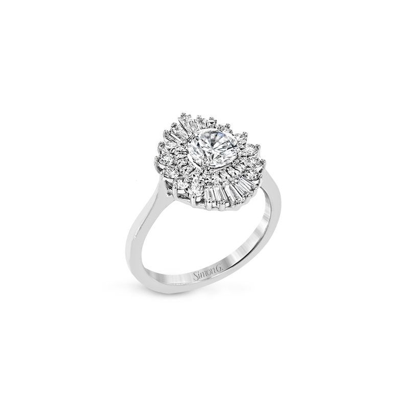 Simon G 18K White Gold Round Diamond Starburst Engagement Ring