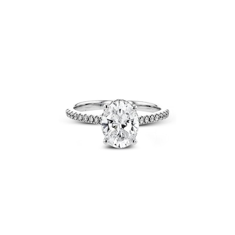 18K White Gold Oval Hidden Halo Diamond Engagement Ring