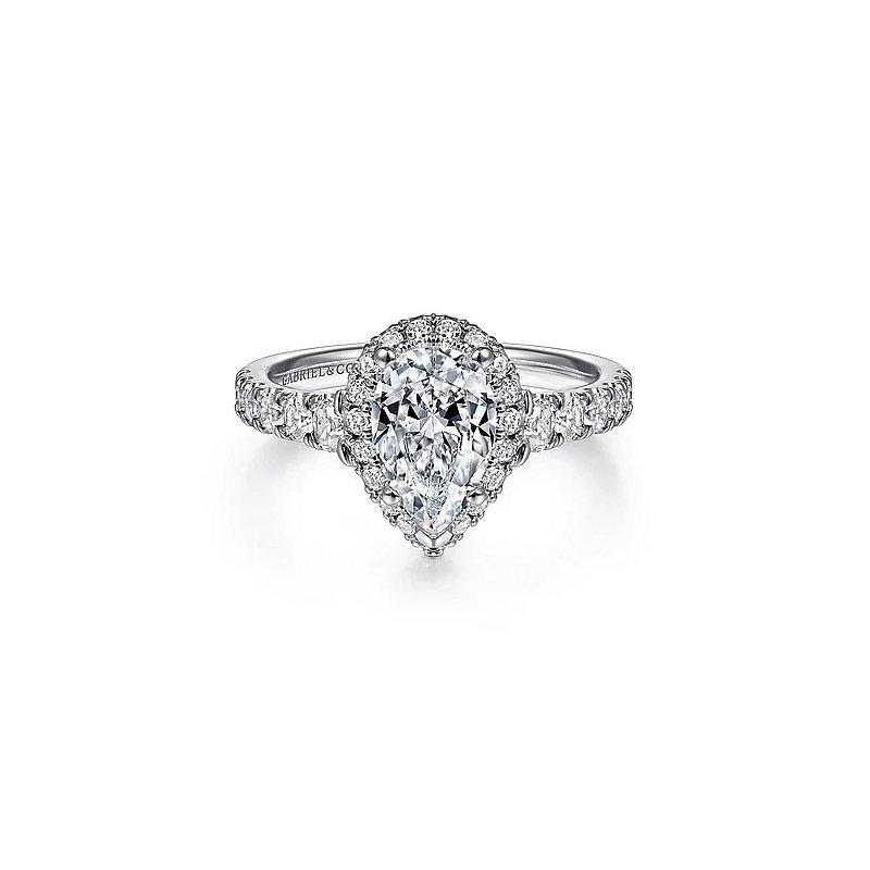 14K White Gold Pear Shape Halo Diamond Engagement Ring